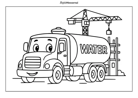 Gambar Mewarnai Truk Tangki di Tempat Konstruksi