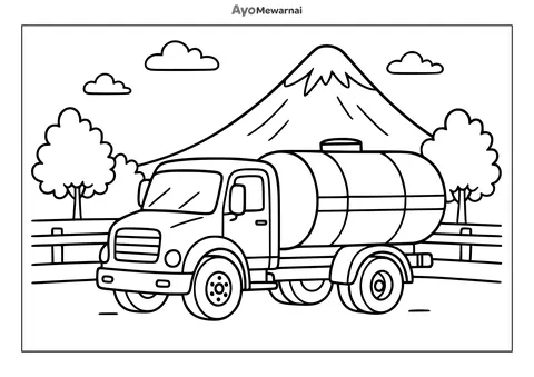 Gambar Mewarnai Truk Tangki Menghadap Gunung