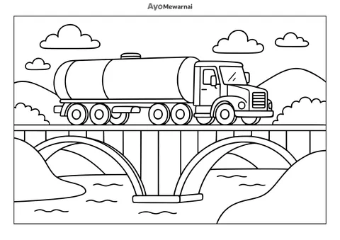 Gambar Mewarnai Truk Tangki Menyeberang Jembatan