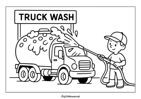 Gambar Mewarnai Truk Tangki Sedang Dicuci