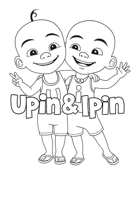 Gambar Mewarnai Upin dan Ipin Pelukan