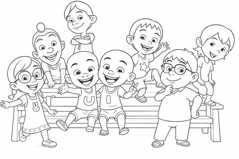 Gambar Mewarnai Upin Ipin dan Sahabat