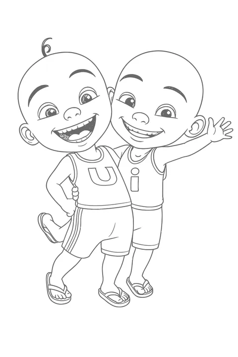 Gambar Mewarnai Upin Ipin Gembira