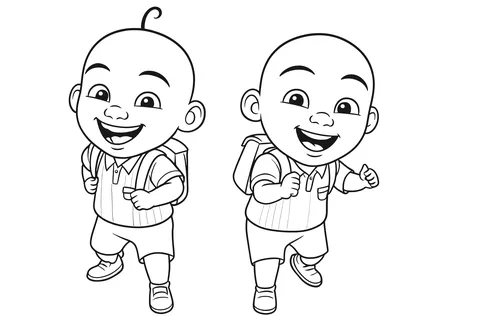 Gambar Mewarnai Upin Ipin Sekolah